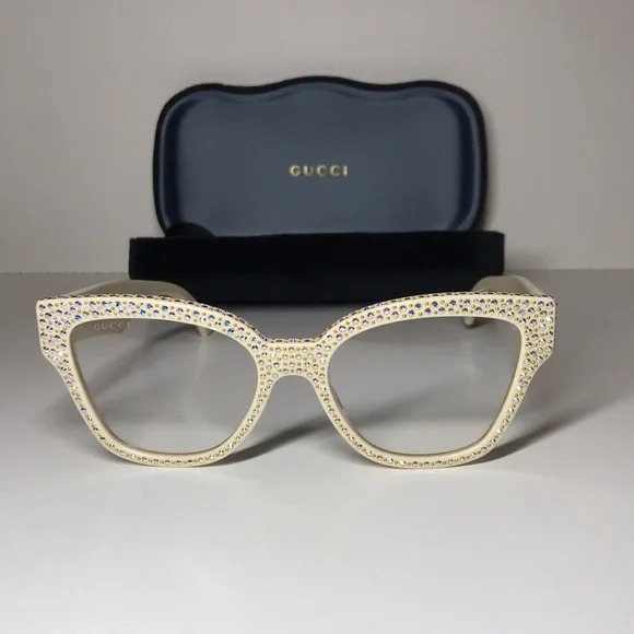 Gucci GG1424s Cream Crystal-Embellished Women's Glasses - Picture 3 of 12